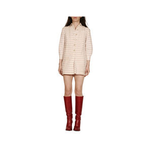 Vintage 50s Saks Couture Polka Dot Romper Dress Women's Off White Red Big Button